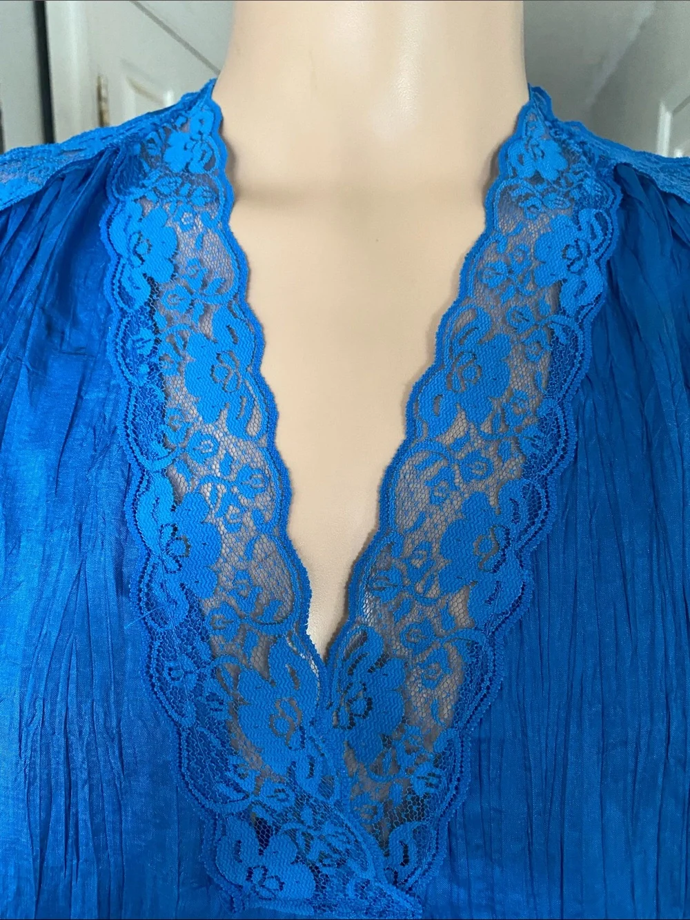 Gilligan & O'Malley Vintage Royal Blue Lace-Trim V-Neck night dress